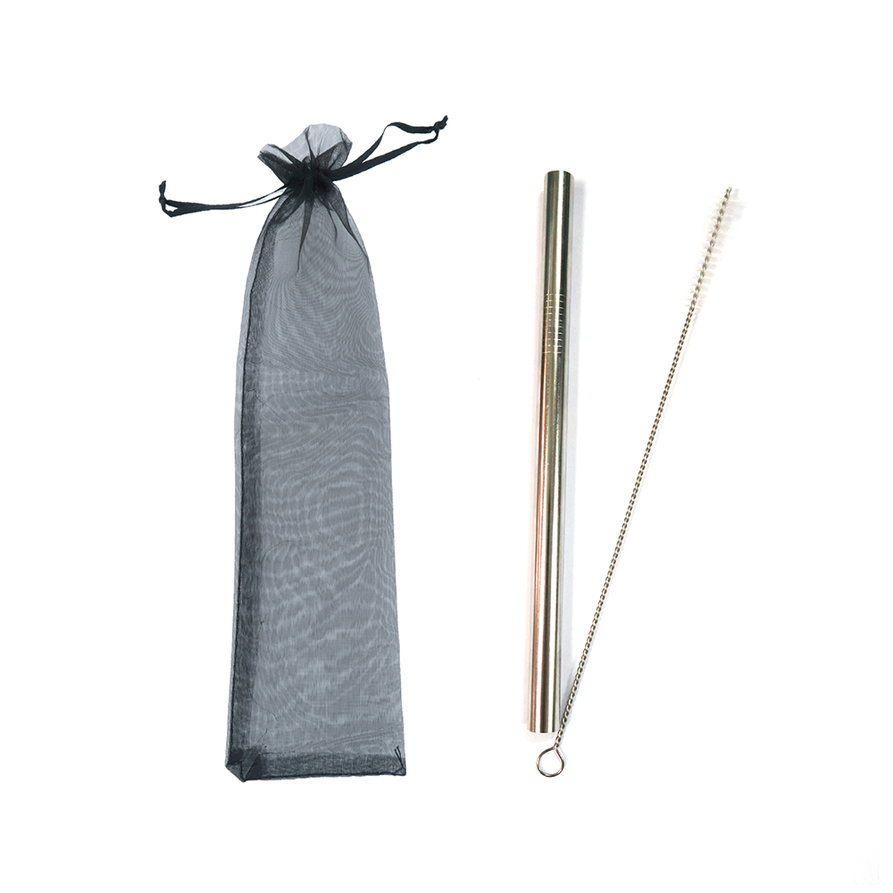 珍珠奶茶不鏽鋼飲管(直身)連刷子及束口袋 Stainless Steel Straw for Pearl Milk Tea (Straight) w/Brush & Bag